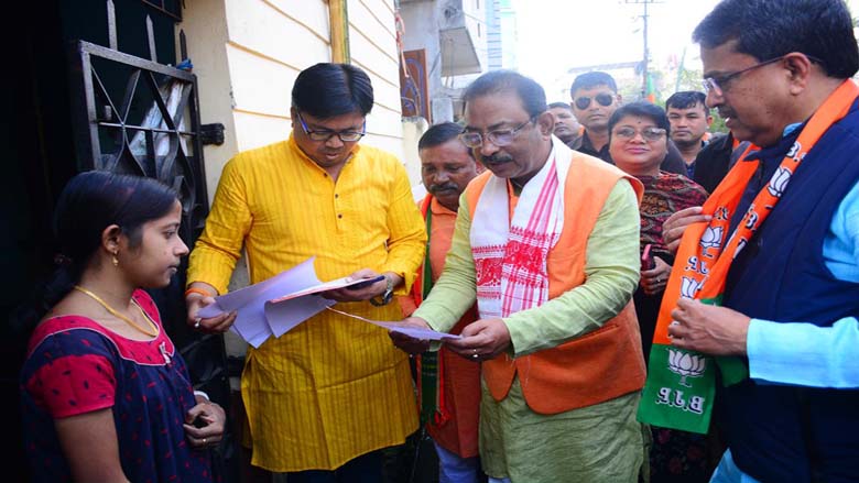 Chief Minister Dr. Manik Saha campaigns door to door in support of Banamalipur BJP candidate Rajib Bhattacharjee on Tuesday