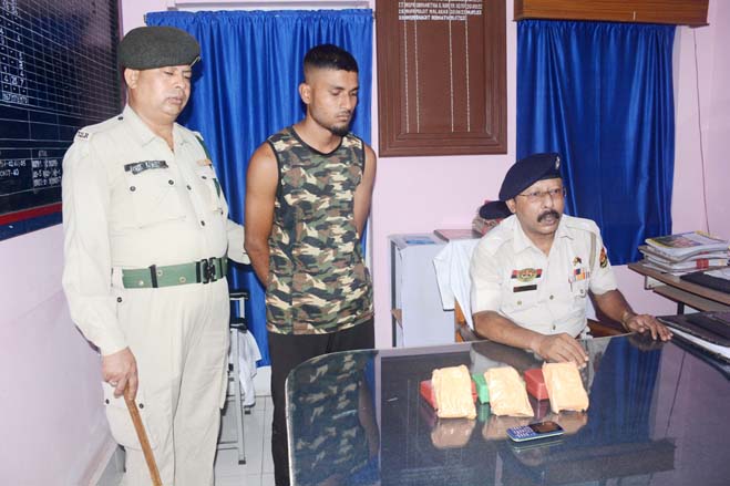 Police arrested one drug peddler and seized two packets of Brown Sugan from his pension under the jurisdiction of Amtali Police station on April 23