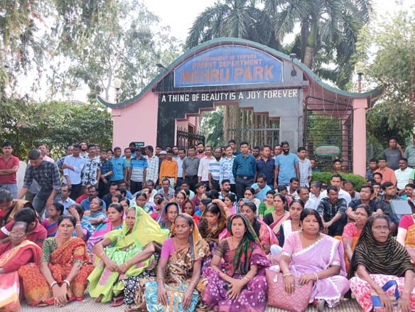 Forest department casual workers hold stir in front of Nehru Park, Agartala on November 20