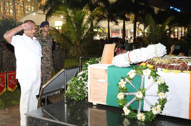 Governor Indrasena Reddy Nallu  pay tributes to the martyred soldier Subhankar Bhowmik at MBB Airport Agartala on November 20